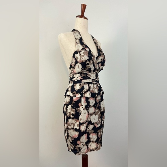 Mcginn 'Halter Dress Women’s Sz 4 Black Abstract Floral 100% Silk Wedding Guest - Picture 2 of 9